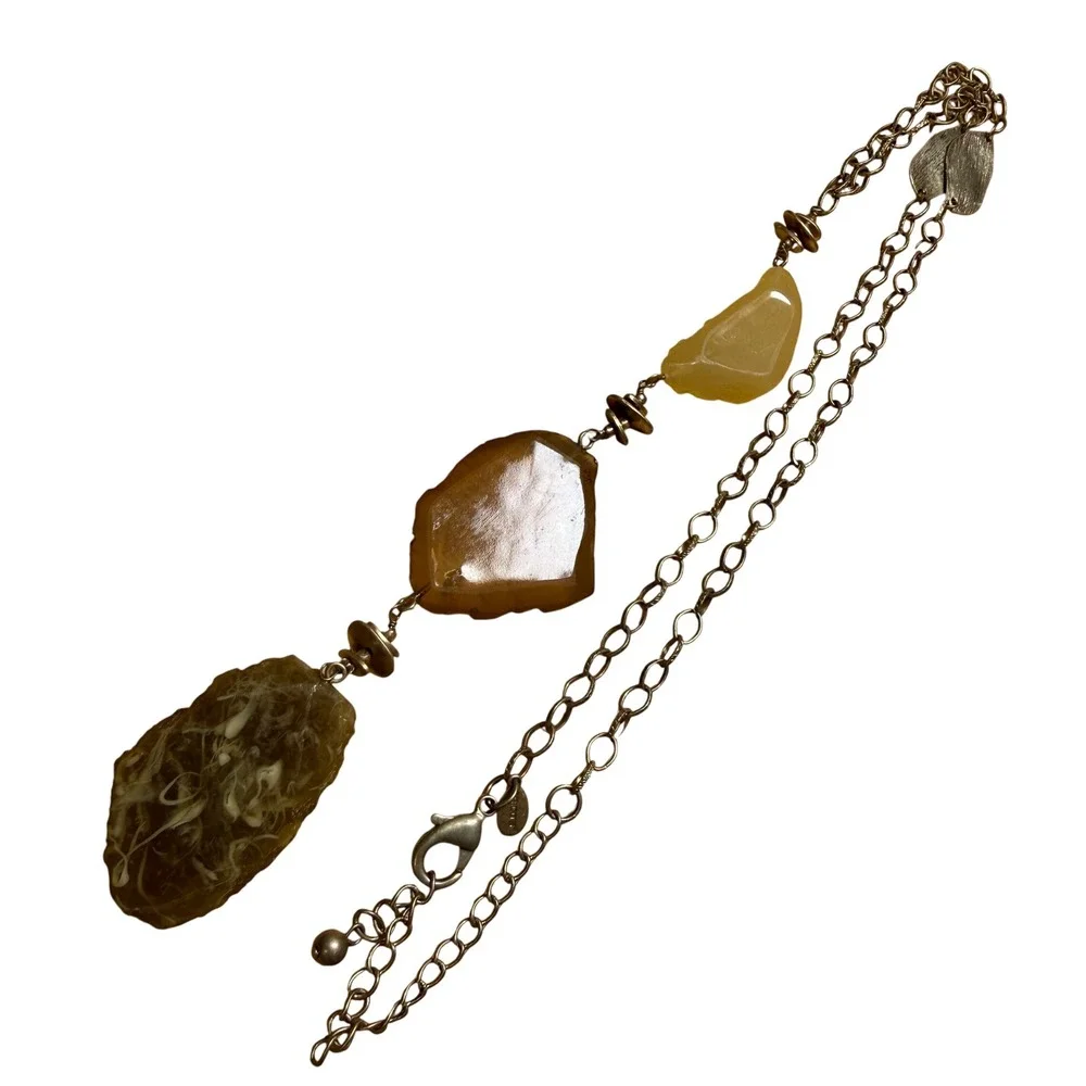 Boho Artisan Statement Lariat Chico's Necklace Stone Look Gold Tone Acrylic